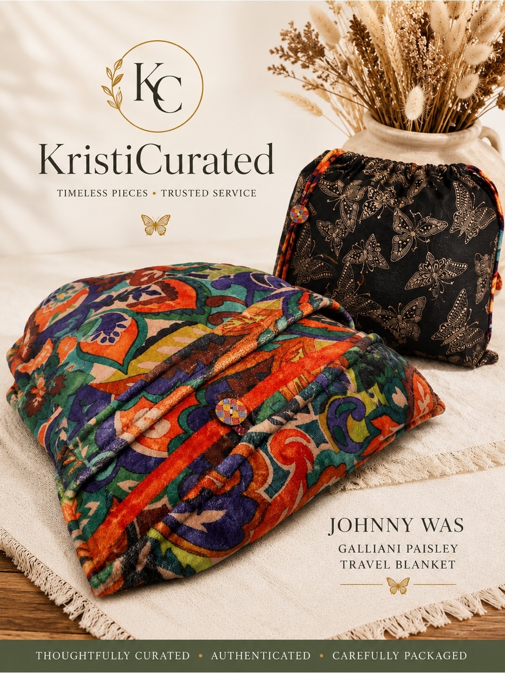 🖤 Johnny Was Galliani Paisley Reversible Travel Blanket – New With Tags